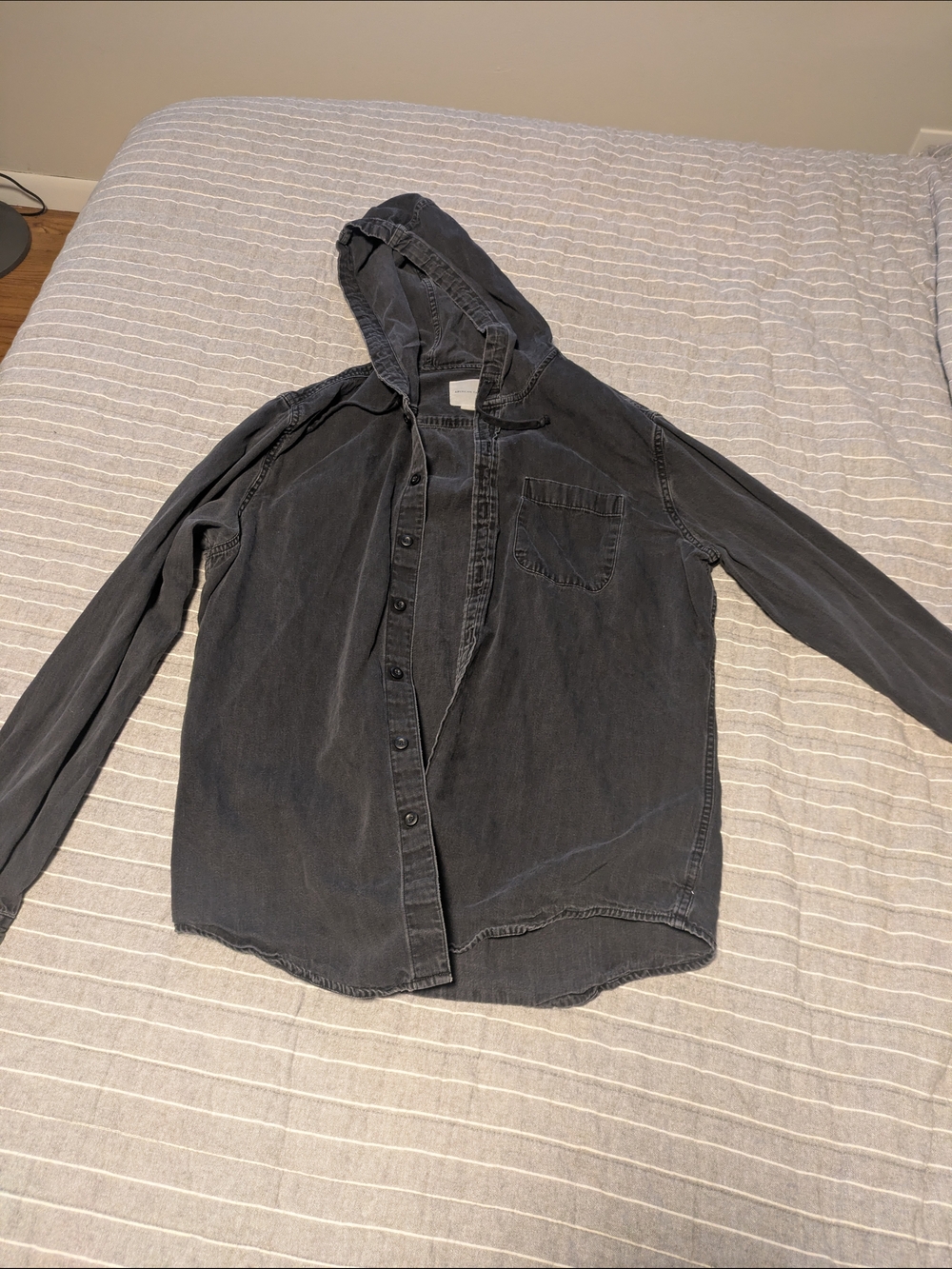 American Eagle Outfitters Washed Black Hooded Shirt Jacket